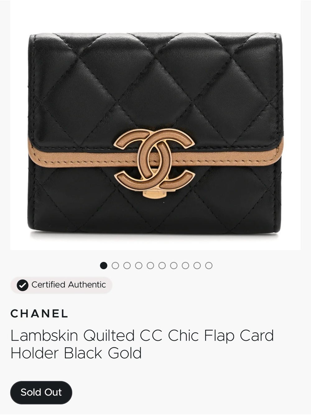 VINTAGE CHANEL Black Quilted Lambskin Card Holder with Gold CC and Tan Trim
